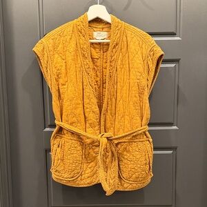 Anthropologie Quilted Mustard Yellow Belted Vest size L